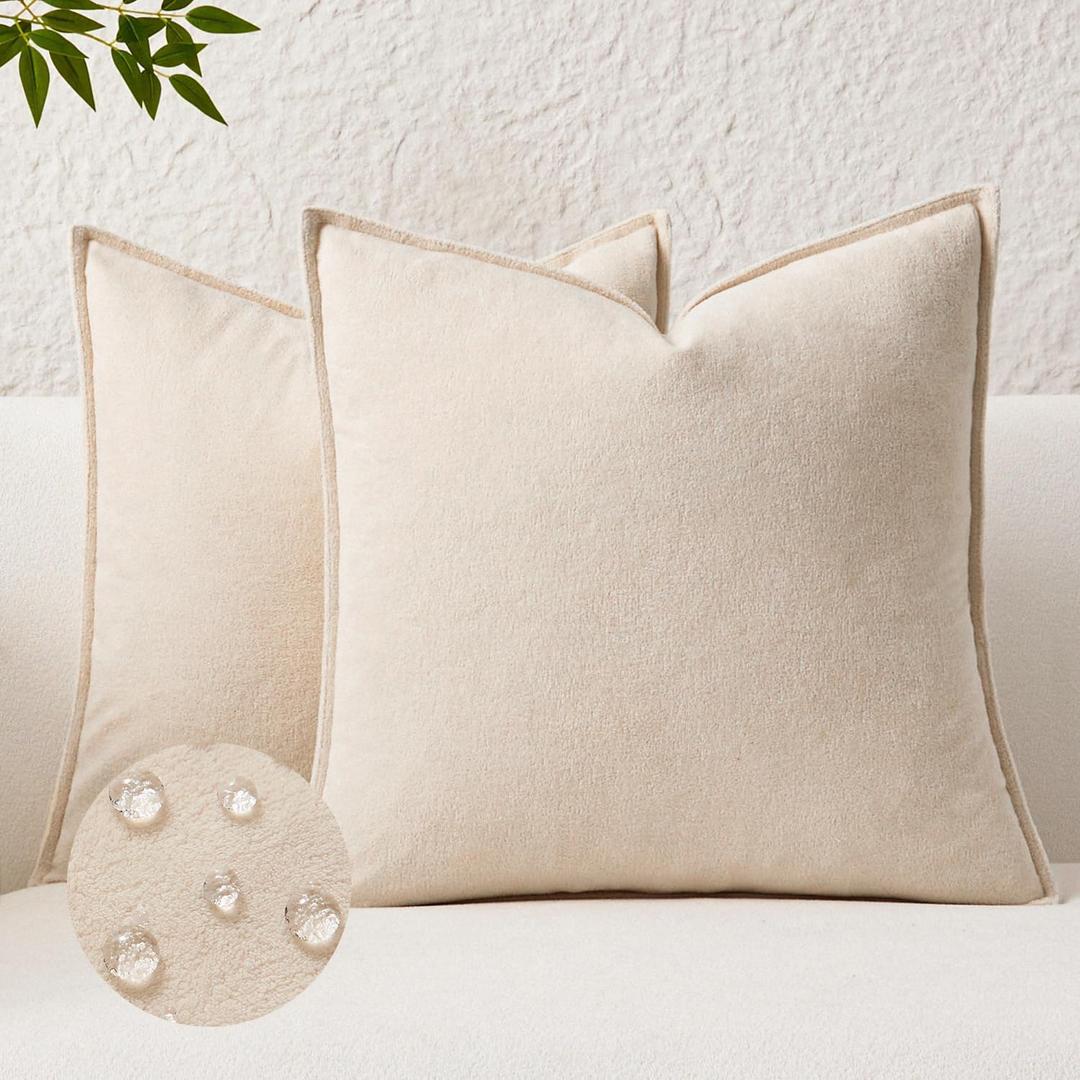 Kevin Textile Waterproof Decorative Pillow Covers Beige 22x22 Inch Pack of 2 Soft Boucle Textured Euro Pillowcases Elegant Accent Pillows for Couch Sofa Chair Bed Home Decor Indoor Outdoor,  Beige