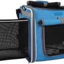 Outdoor Carrying Bag for Small Dogs and Cats, Expandable Soft Side Pet Collapsible Dog Bike Carrier with 4 Doors (Blue Flower)