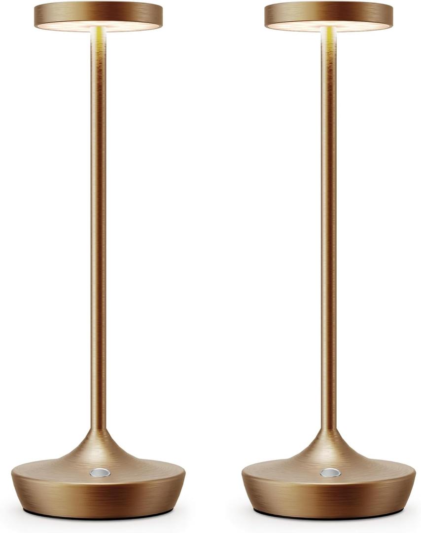 YHT Cordless Rechargeable Table Lamp - 6000mAh Outdoor LED Battery Operated Table Light - Portable Waterproof Dimmable Table Lamps for Restaurant Dining Bedroom Bars Home Patio (Bronze 2P)