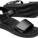 MEGNYA Comfortable Arch Support Walking Sandals for Women, Plantar Fasciitis Slides with Soft Straps, Orthotic Sandals with Non-Slip Lightweight Sole (9, W1-black)
