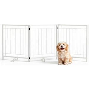 Faesun Dog Gate Indoor, Freestanding Dog Fence, 59x24-Inch Metal Pet Gate for Dogs, 3-Panel Puppy Gates for Doorways, Hallways, Stairs, White