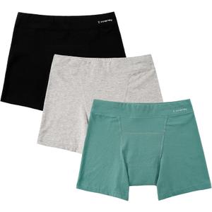 INNERSY Girls Period Underwear Cotton Boyshorts for Teen Aged 8-16 Panties 3 Pack (12-14 Years, Black/Light Grey/Green)