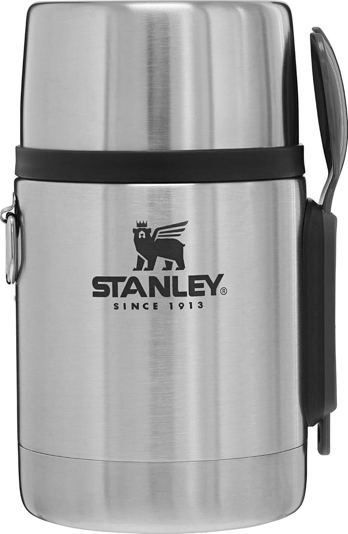 STANLEY Classic Food Jar and Spork 18 oz | Vacuum Insulated Food Container | Wide Mouth Screw On Lid | Packable for Travel | Stainless Steel with Leakproof Lid | BPA-Free | Stainless Steel
