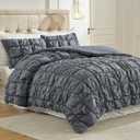 Amlie Home Grey Bubble Comforter Set King Size, 3 Pieces Ultra Soft Cozy Bedding Set for All Seasons, Farmhouse Luxury Gift for Women Home Decor