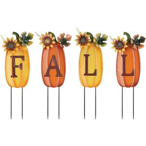 hogardeck Outdoor Fall Thanksgiving Decorations for Home, 4 PCS Metal Pumpkin Decorative Garden Stakes with Sunflowers for Fall Decorations, Yard Signs for Garden Home Lawn Patio