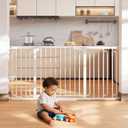 Cumbor 36.6-64" Extra Wide Baby Gate for Stairs, Dog Gates for Doorways, Auto-Close Pet Gate Indoor, Pressure Mounted Walk Through Safety Child Gate for Kids Toddler, Tall Pet Puppy Fence Gate, White