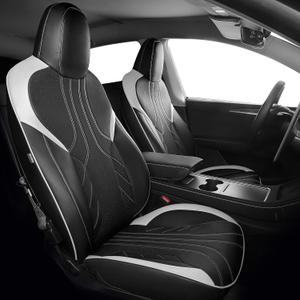 1: 1 Custom Fit for Tesla Model Y Seat Covers 2024 2023 2022, Breathable Leather Car Seat Covers Full Set 7-Seater - Black/White