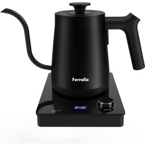 Electric Gooseneck Kettle Black with Digit LED Display and Dial Control, Pour Over Kettle for Coffee & Tea, Hot Water Boiler, Stainless Steel Inner Lid & Bottom, 1300W, 0.8L