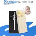 Baby Wall Cross Baptism Gifts for Boys, 7-inch Silver Praying Catholic Boy Baptism Crosses for Christening, First Holy Communion & Baby Dedication Gifts, Baptismal Cross Newborn Nursery Decor