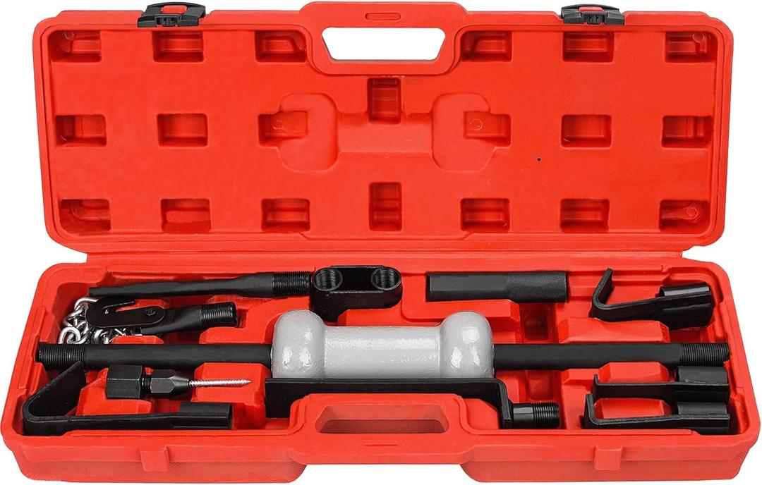 13pcs Slide Hammer Dent Puller Set, Automotive Dent Remover with 10lbs Slide Hammer Universal Slide Hammer Auto Body Truck Repair Tool Kit with Carrying Case (Red)
