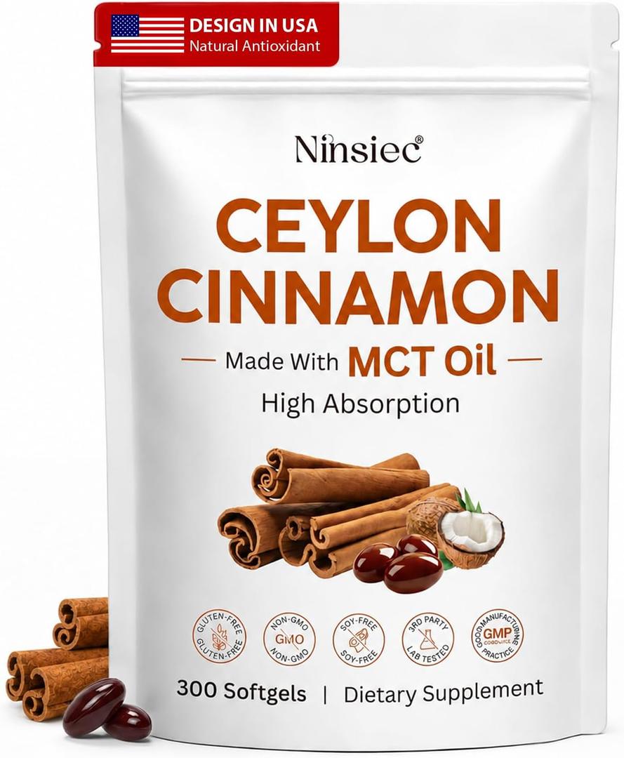 Ninsiec Ceylon Cinnamon with MCT Oil Supplements 1200mg 300 Softgels, BBD: 06-20-2029