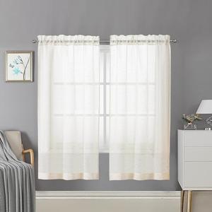 Lecloud Doris Bedroom Natural Linen Sheer Curtains 63 Inches Long 2 Panels, Light Filtering Slub Textured Voile Curtain & Panel with Dual Rod Pockets, Solid Gauzy Kitchen Living Room Drapes, 40W x 63L