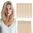 Elailite Short Clip in Hair Extensions Real Human Hair 6PCS Lace Weft Remy Hairpieces for Women Adding Volume 12 Inch Platinum Blonde