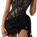 Women Sexy Mini Short Dress Vintage Floral Corset Dress Summer Lace Tube Cocktail Party Dresses (Medium, Black)