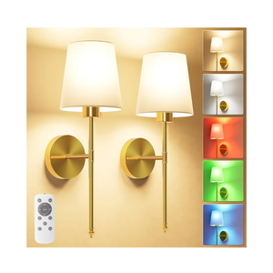 Battery Operated Wall Sconce Set of 2,Gold Wireless Wall Sconce with 5200mAh Dimmable Detachable Bulbs and Remote, 10 Colors Rechargeable Sconces Decor for Bedroom Living Room Hallway