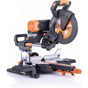 Evolution Power Tools R255SMS-DB+ 10-Inch Dual Bevel Sliding Miter Saw Multi-Material, Multipurpose Cutting Cuts Metal, Plastic, Wood 45-45 Double Bevel & 50-50 Miter TCT Blade Included