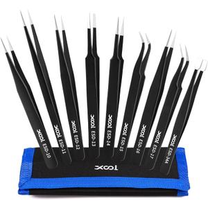 XOOL 9 PCS ESD Precision Tweezers Set, Anti-Static Stainless Steel Tweezers Kit for Electronics, Soldering, Craft, Jewelry, Model Building