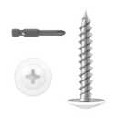 #8 x 1 (120 PCS) Modified Truss Head Wood Screws, Phillips Drive Quick Metal Self Tapping Screws, White Head, Full Thread, Screwdriver Bit Included