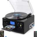 DIGITNOW 9-in-1 Record Player with Stereo Speaker, 3-Speed Turntable for Vinyl, CD/Cassette Player, Bluetooth, USB/SD Playback, AM/FM Radio, Aux-in, Remote Control (Black)