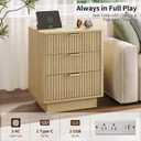 Nightstand with Charging Station, LED Light, 3-Drawer, Natural, Bedroom, 18.9 inches x 14.4 inches x 23.3 inches