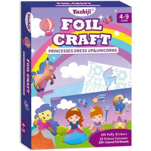 Yazhiji Foil Art Craft Kits for Kids Unicorns Princess Mess -Free Fun Activity Set for Child,DIY Printing Craft Kits, Gifts for Ages 4 5 6 7 8 9 10 11 12 Party Supplier Toys for Boys Girls