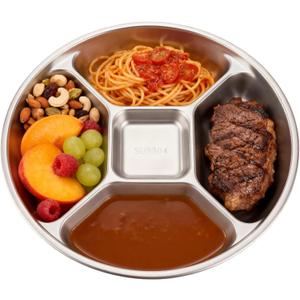 304 Stainless Steel Divided Plate, 8.9 in Five-Compartment Serving Dish, Multipurpose Food Prep Tray, Practical Portion Control Plate, Stackable and Easy to Clean Design