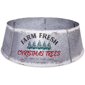 Galvanized Christmas Tree Collar - Oversized, Adjustable Metal Collar Ring for Large to XL Christmas Trees - Rustic Stand Up Tree Skirt with Distressed White Finish for Indoor Holiday Decor