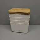 4 Packs Storage Bins with Bamboo Lids - Plastic Storage Containers with Lids Stackable Storage BoxStorages Baskets for Organizing Desktop Closet Playroom Classroom Office,White