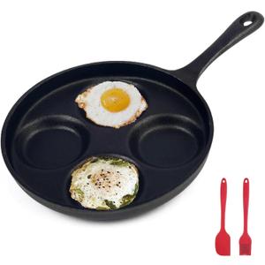 4-Cup Cast Iron Fried Egg Pan 9.5 Pancake Pan Burger Omelet Cooker Griddle Egg Skillet for Breakfast, Kitchen Cookware for Gas Stove & Induction Cooker