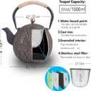 Enameled Cast Iron Teapot 34oz（1000ml） - Japanese Style Kettle with Removable Stainless Infuser & Ergonomic Handle, Stovetop Safe for Loose Leaf Tea Green and silver (Black Gold)