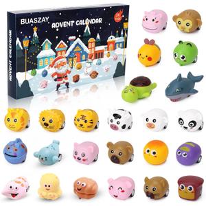 Advent Calendar 2025 Cars Toys for Kids, 24 Days Christmas Countdown Calendar Animals Pull Back Car Vehicles Toy Set, Stocking Stuffers New Year Birthday Xmas Gift Surprise Box for Boys Girls