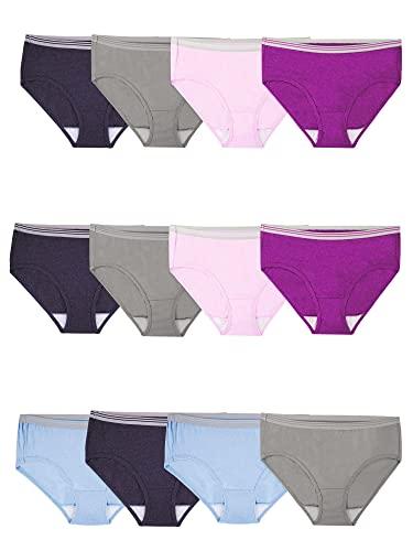 Fruit of the Loom Women's Eversoft Cotton Underwear Multipacks, Tag Free & Breathable, Low Rise Brief-Grey/Pink/Blue, Size 6