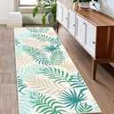 Modern Hallway Runner 2x6 Floral Print Carpet Runner, Stain-Resistant Low Pile Bedside Rug, Machine Washable Farmhouse Indoor Floor Rug for Laundry, Bedroom, Kitchen, Green
