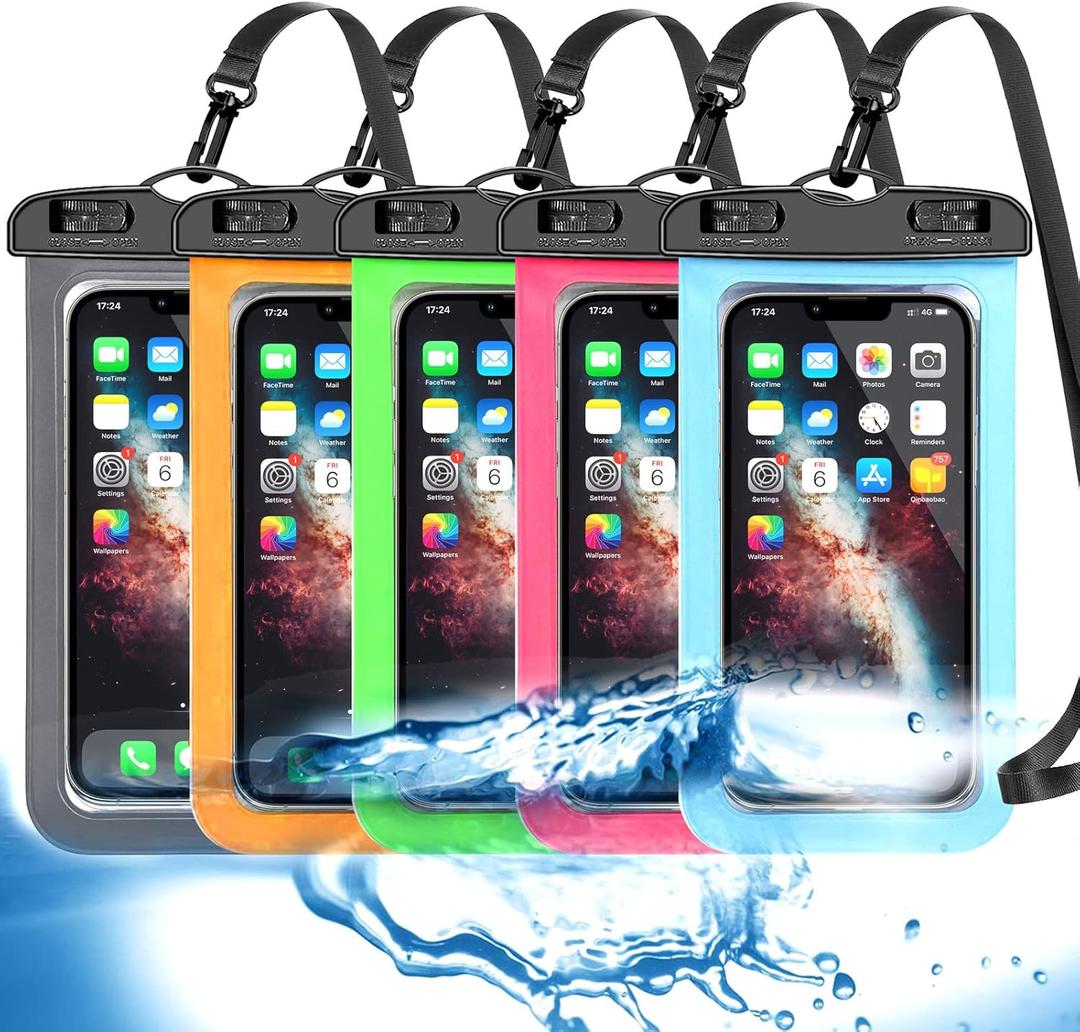 5 Pack Universal Waterproof Phone Pouch, Large Phone Dry Bag Waterproof Case for Apple iPhone 16 15 14 13 12 11 Pro Max XS Max XR X 8 7 6 Plus SE, Samsung S25 Ultra,Note,Up to 7.5"