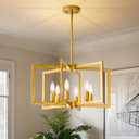 Modern Gold Chandeliers for Dining Room, Industrial Metal Chandelier, 6-Light Adjustable Pendant Light for Farmhouse, Kitchen, Living Room(No E12 Bulbs)