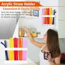 Acrylic Straw Holder for Cabinet Door, Cupboard Reusable Straw Organizer Container, Flexible Removable Drinking Straw Dispenser Storage Box for Kitchen Counter (white)