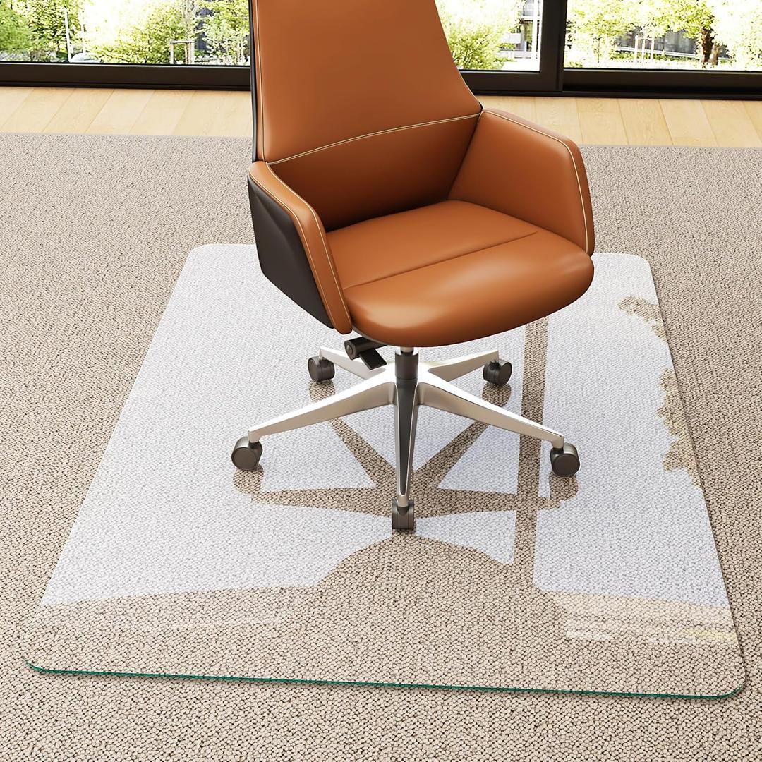 Chair Mat for Carpet - Office Chair Mat - Tempered Glass Floor 36" X 46 Transparent Heavy Duty Office Floor Protector with Noise-Free Gliding Shatterproof for Home Office Desk