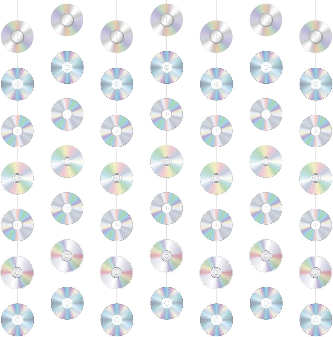Spakon 8 Packs 90's Party Decorations 90s Cd Paper Banner 90's Hanging Decor Y2k 2000s Paper Cutouts Retro Disco Garland for 1990s 2000s Theme Birthday Babyshower Party Supplies Decoration