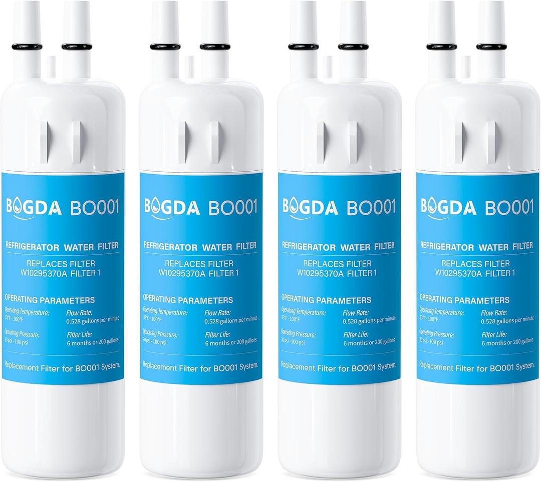 BOGDA W10295370A Water Filter Replacement Fit for EDR1RXD1, WHR1RXD1, Filter 1, W10295370, KAD1RXD1, P8RFWB2L, P8WB2L, P4RFWB, P5WB2L, 46-9081, 46-9930 Compatible with Whirl-pool Ken-more (4 Filters)