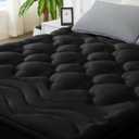 BDEUS Twin Mattress Pad, Extra Thick 1450GSM Mattress Topper, Four Leaf Clover Soft Mattress Protector Cover with 21" Deep Pocket for Back Pain Relief, 3D+7D Down Alternative Fill Overfilled, Black