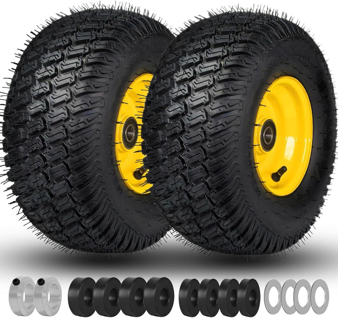 15x6.00-6 Tire and Wheel, 15x6.00-6 Lawn Mower Tires, 15x6-6 Front Tire Assembly Compatible with John Deere/Cub Cadet Riding Mowers, 3" Offset Hub 3/4" Bearings, 570lbs Capacity, Tubeless (15x6.00-6 2P)