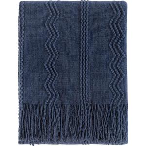 BOURINA Navy Throw Blanket 50x60 Inches Throw Textured Solid Soft Sofa Throw Couch Cover Knitted Decorative Blanket