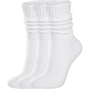 Womens Scrunch Crew Socks: Retro Solid Slouch Mid Calf Socks - Cotton Casual Athletic Socks 6-11