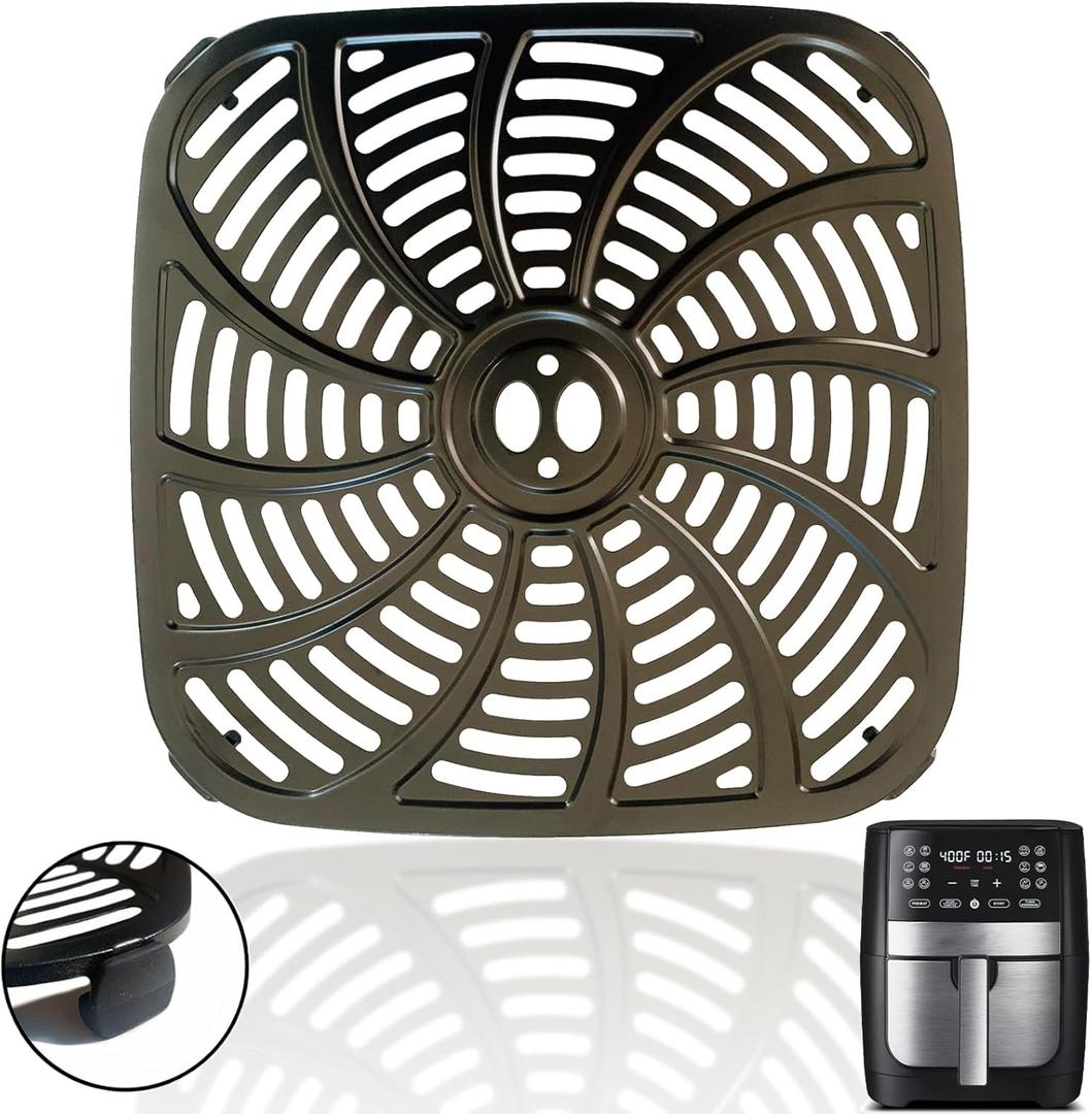 8QT Square Air Fryer Grill Plate for Gourmia GAF826 Air Fryers, Upgraded Nonstick Air Fryer Grill Pan Crisper Tray Plate Rack Insert Grate Grid Shelf for 8QT Gourmia Air Fryers, Dishwasher Safe