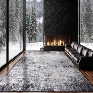 Rwlvpe Washable Rug 9x12 Area Rugs for Living Room,Non Slip Stain Resistance,Modern Abstract Rug for Bedroom, Durable & Ultra-Thin Vintage Large Area Rug(Black, 9'x12')