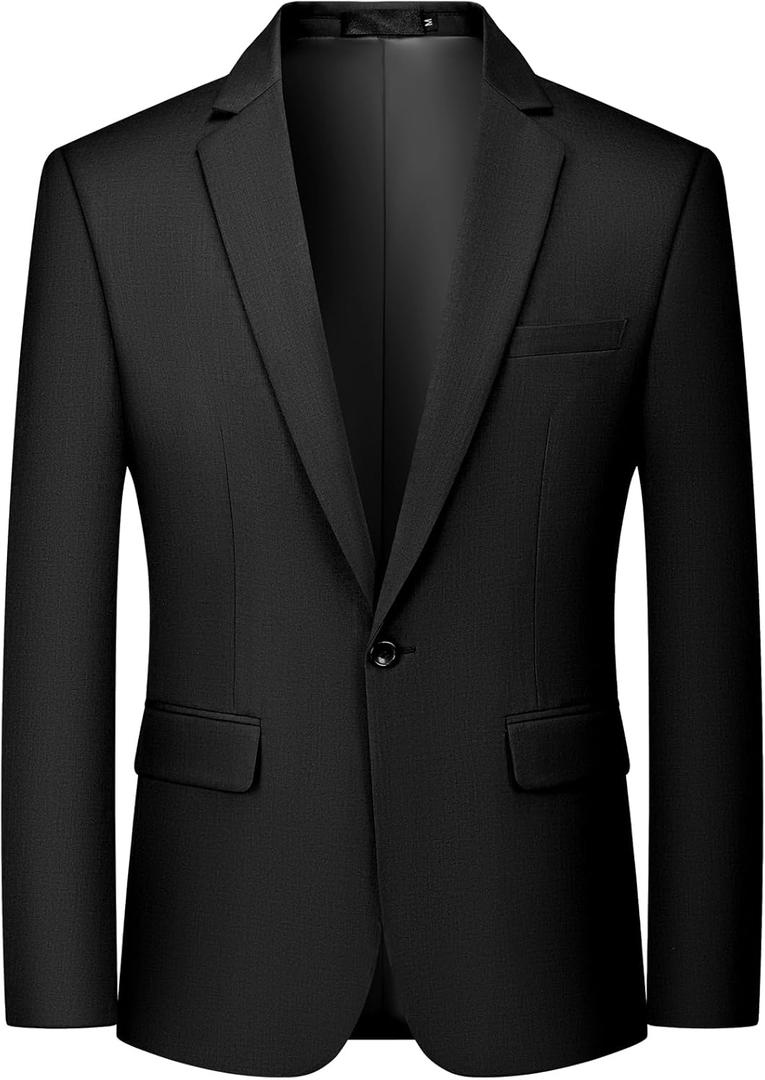 MAGE MALE Men's One Button Suit Jacket Elegant Solid Color Blazers Slim Fit Lightweight Sport Coats Blazer (XX-Large, Black)