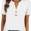 ANRABESS Womens Tops Business Casual 2026 Spring Short Sleeve Henley V Neck Shirts Dressy Work Blouse Summer Trendy Clothing, XXL