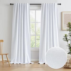 KEQIAOSUOCAI Blackout Extra Long Linen Look Curtain Draperies 126 Inches Long, White Custom Made Thick Drapes Full Shade Linen Curtain Panels for Light Sleepers 10.5 feet Length 50x126 Inch