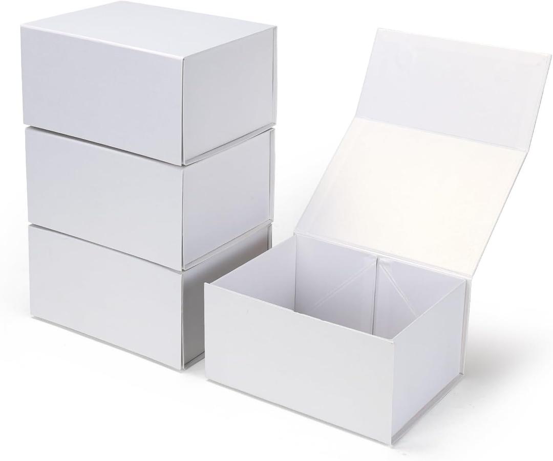Ditwis 4 Pack 8x6x4 Inches Gift Boxes with Magnetic Closure Lids, White Magnetic Box for Wedding, Groomsmen Bridesmaid Proposal, Birthdays, Mother's Day