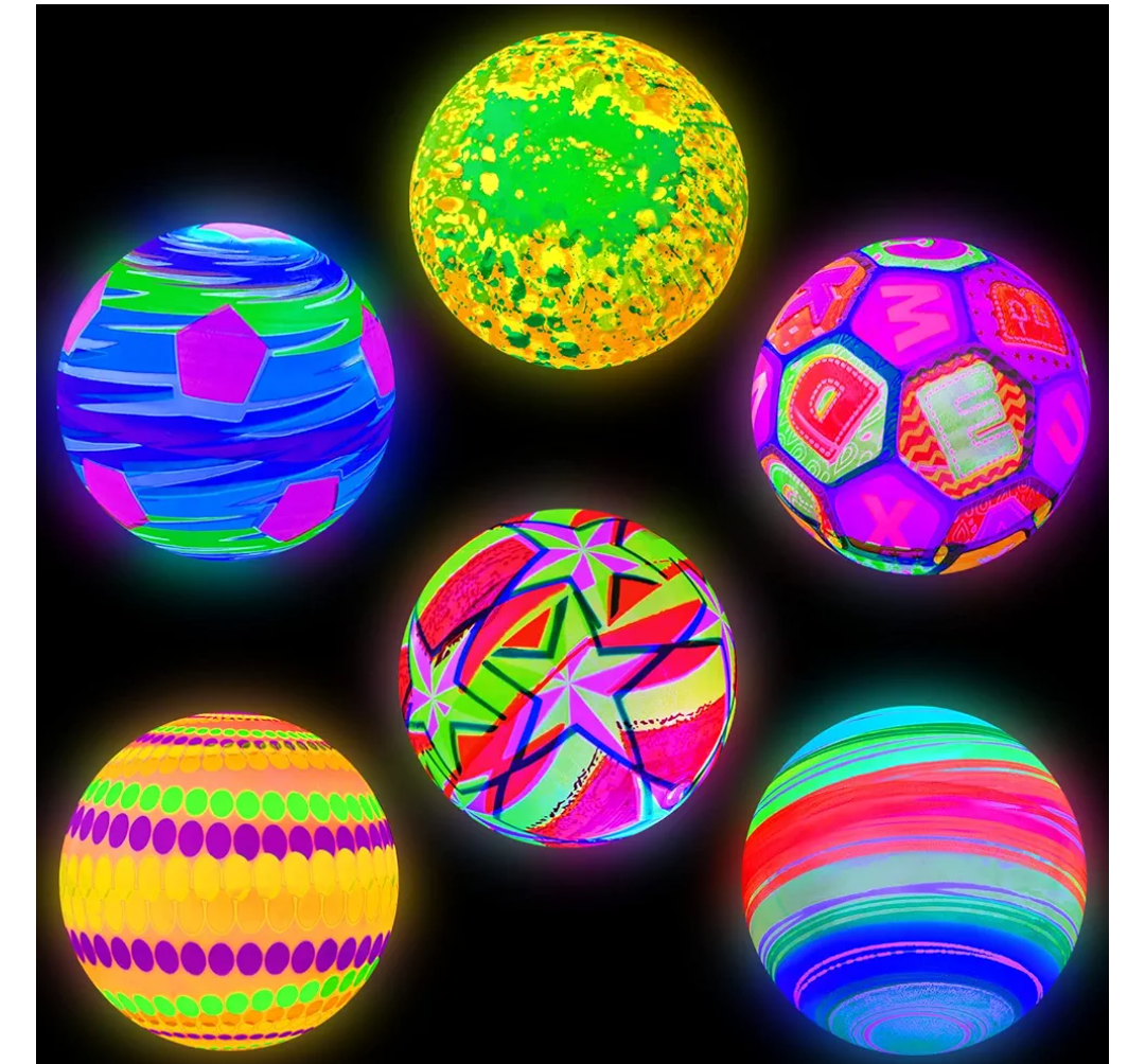 Lewtemi 6 Pcs 9" 10" Glow in The Dark Light up Ball for Pool Beach Large Inflatable LED Ball with Pump for Kids Adult Mixed Bright Bouncy Kick Toys for Outdoor Indoor Game Beach Playground